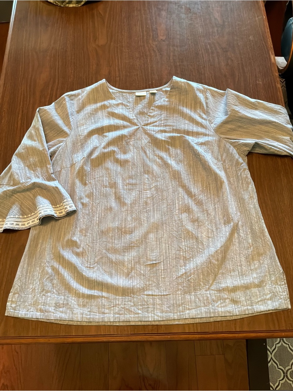 Westbound 100% cotton Lt Blue Split Neck Tunic embroidered 3/4 bell sleeve - Picture 4 of 8
